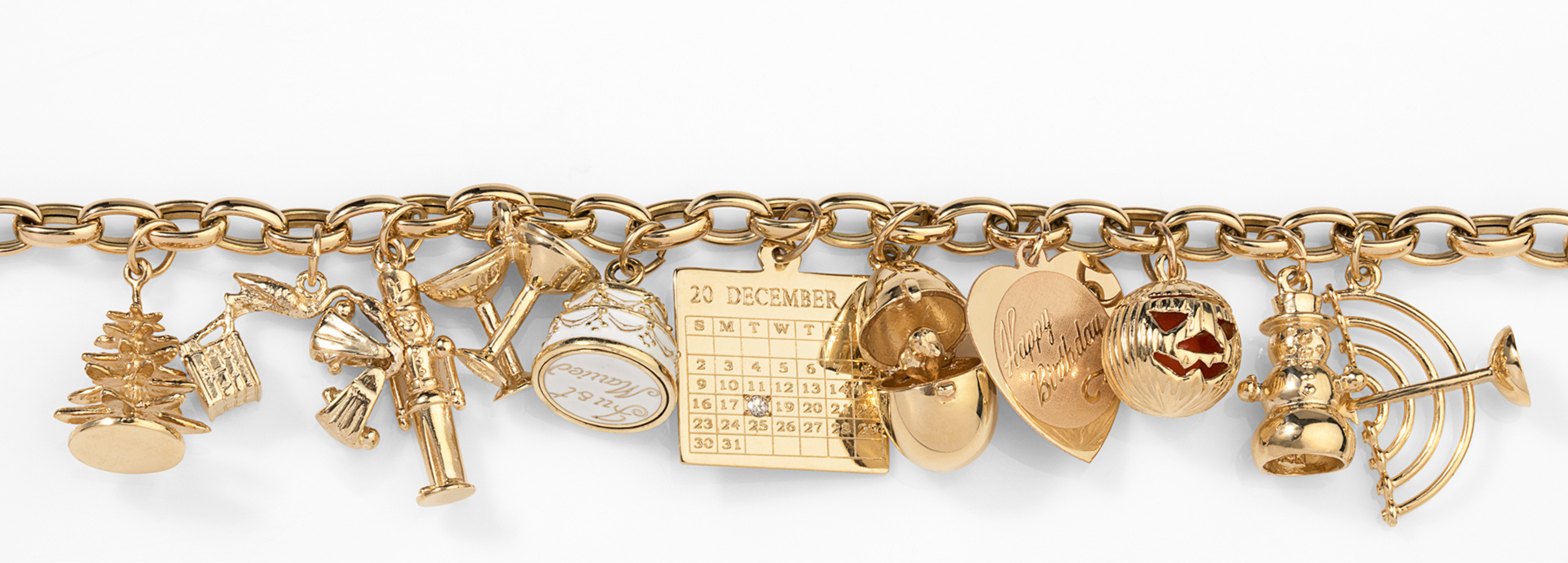 holiday charm bracelet with snowman and pumpkin